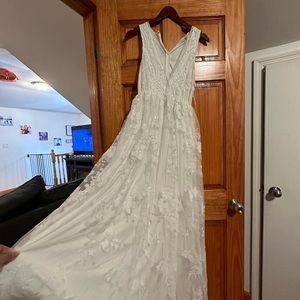Plunge Neck Wedding/Formal White Dress